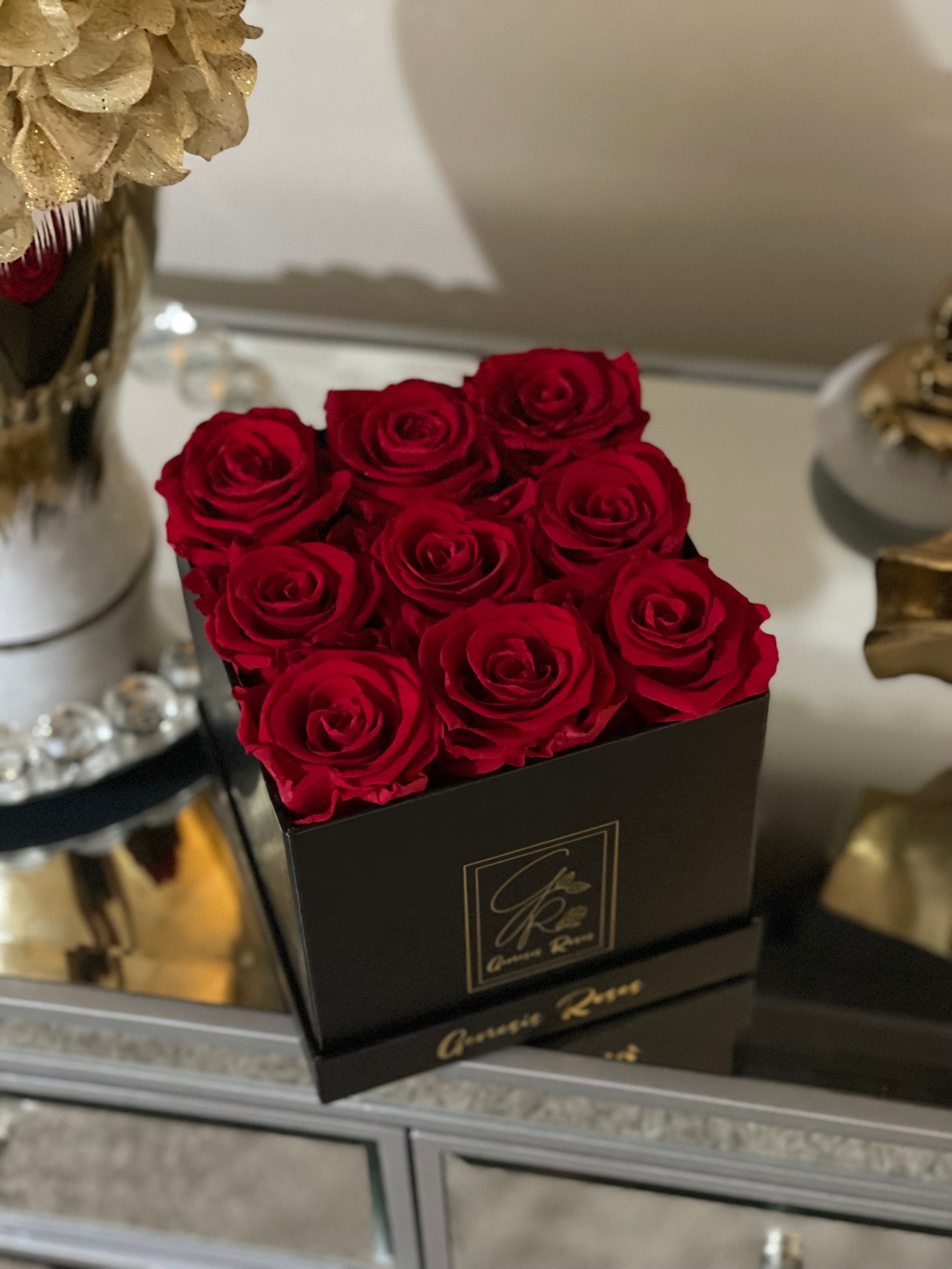 Square Box Roses -Red/ Black