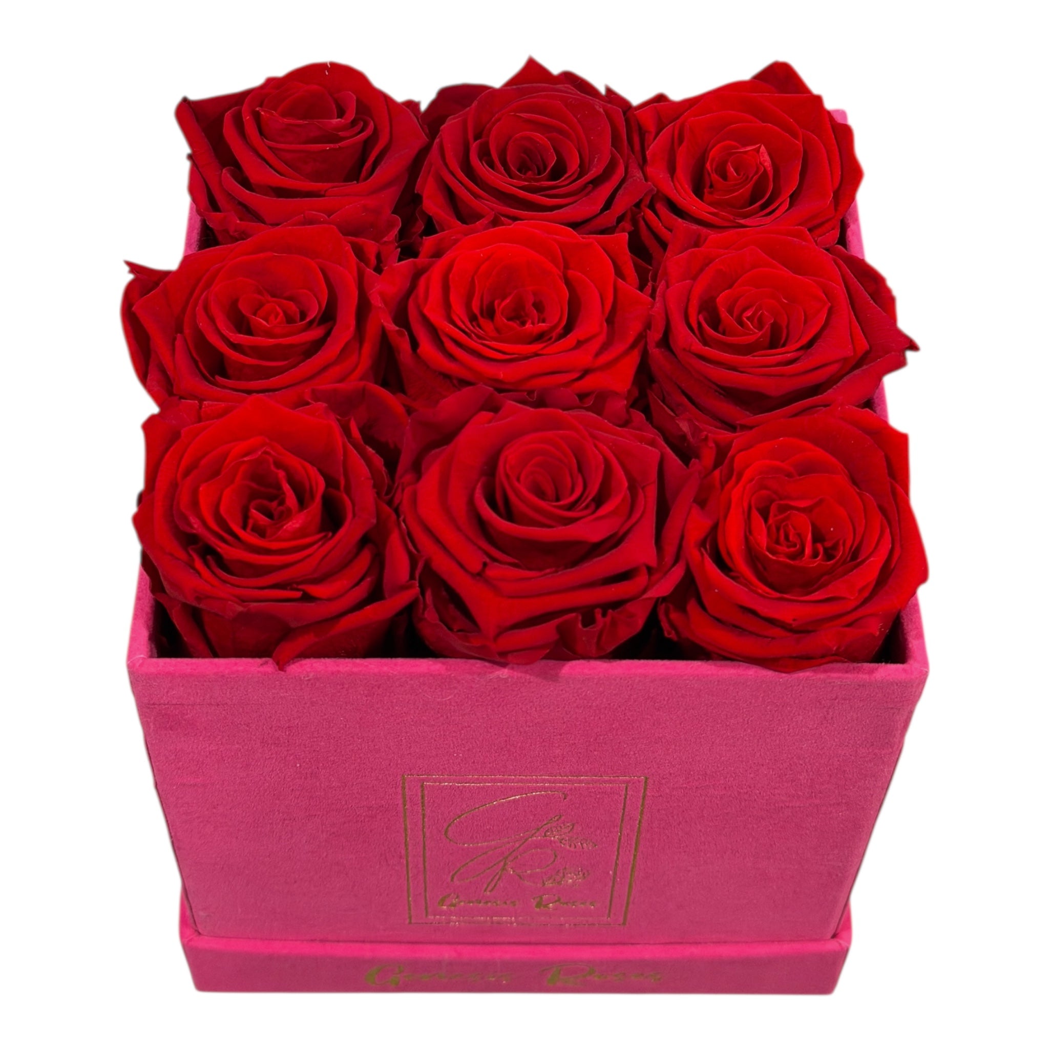 Square Box Roses-Red / Fuchsia Suede